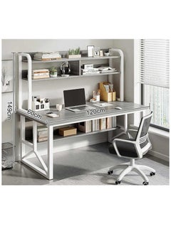 AIWANTO Desk with 2 Storage Shelves PC Multifunctional Home Office Modern Laptop Sturdy Shelves Simple Stylish Workstation Study Table 120x148x60cm Grey  - Image 5