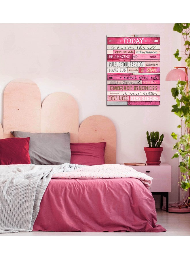THRLVEART Pink Inspirational Wall Art - Office Wall Decor For Women - Motivational Posters For Teens - Stretched and Framed Ready to Hang Size 24" W x 16" H - Image 1