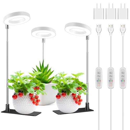 Kullsinss Grow Lights for Indoor Plants, 48 LEDs Full Spectrum Halo Plant Light for Indoor Plants, Height Adjustable Growing Lamp with Detachable Base, 3/9/12Hrs Timer, 10 Brightness, 3-Pack - Image 1