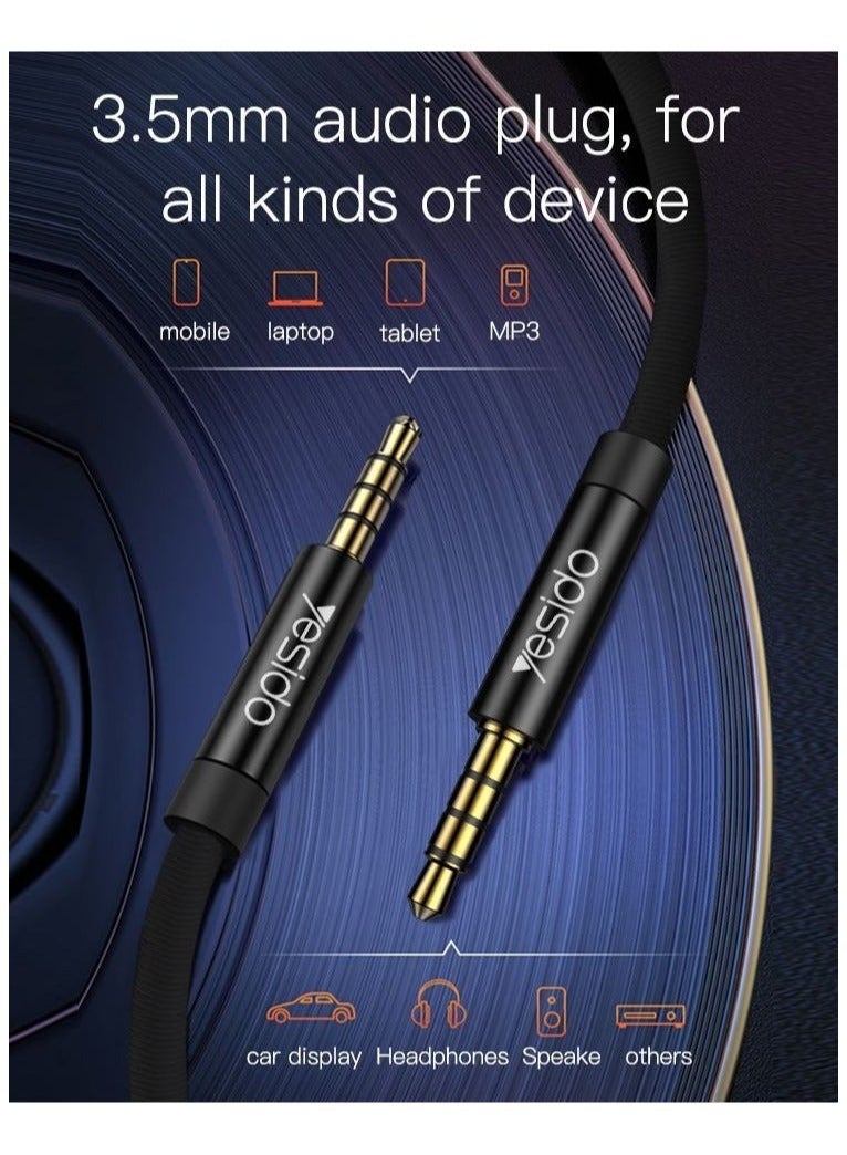 Yesido YAU14 1m Nylon Braided 3.5mm to 3.5mm Jack Plug Audio Cable – Durable and Tangle-Free Design for High-Quality Audio Transfer, Perfect for Headphones, Speakers, and Other Audio Devices - Image 2