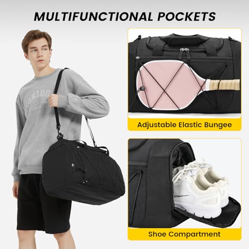 Vorspack Gym Bag for Men - 21 Inches Duffle Bag for Travel Lightweight Duffel Bag with Shoe Compartment Personal Item Travel Bag Weekender Bag for Travel Sports Gym - Black - Image 4