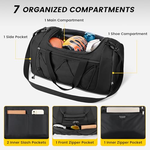 Vorspack Gym Bag for Men - 21 Inches Duffle Bag for Travel Lightweight Duffel Bag with Shoe Compartment Personal Item Travel Bag Weekender Bag for Travel Sports Gym - Black - Image 3