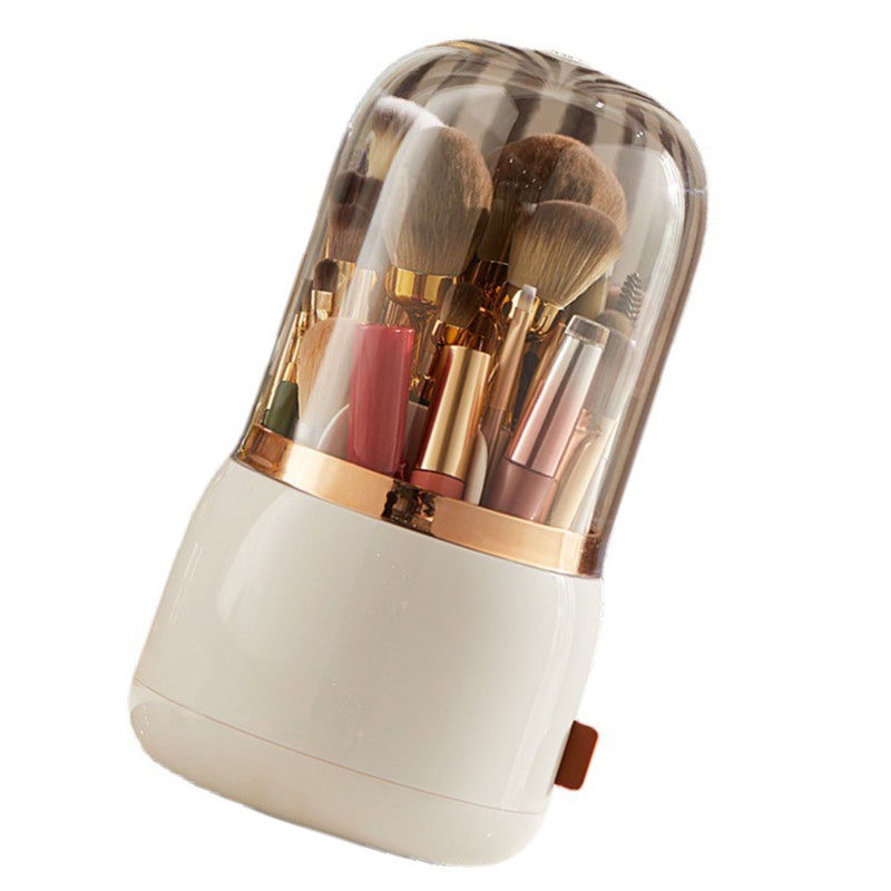 Makeup Brush Holder Multifunctional Brush Organizer Home Rotating Dustproof Cosmetic Make Up Brushes Container White - Image 4