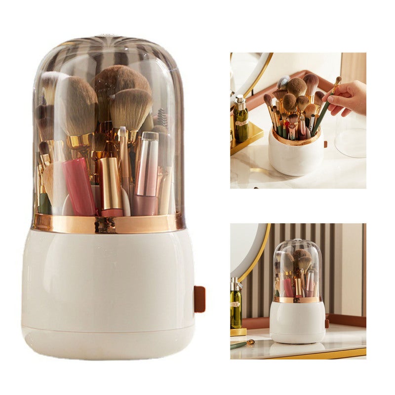 Makeup Brush Holder Multifunctional Brush Organizer Home Rotating Dustproof Cosmetic Make Up Brushes Container White - Image 5