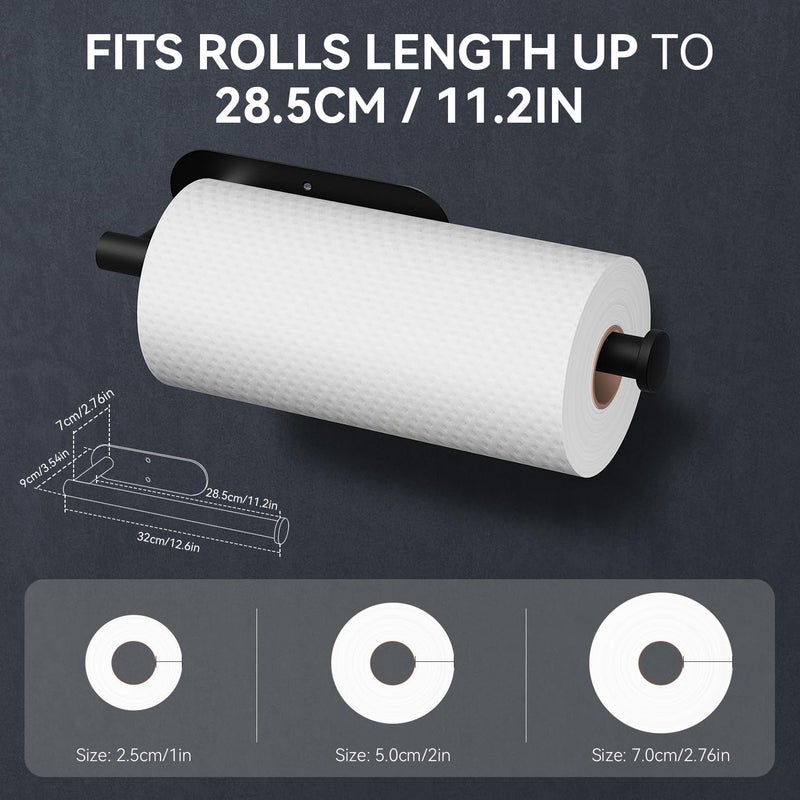 Auxmir Paper Towel Holder Under Cabinet  Self Adhesive Paper Towels Rolls Racks For Kitchen  Wall Mount Thicken Stainless Steel Rustproof  Both Available In Adhesive And Screws For Bathroom Rv  Black - Image 3