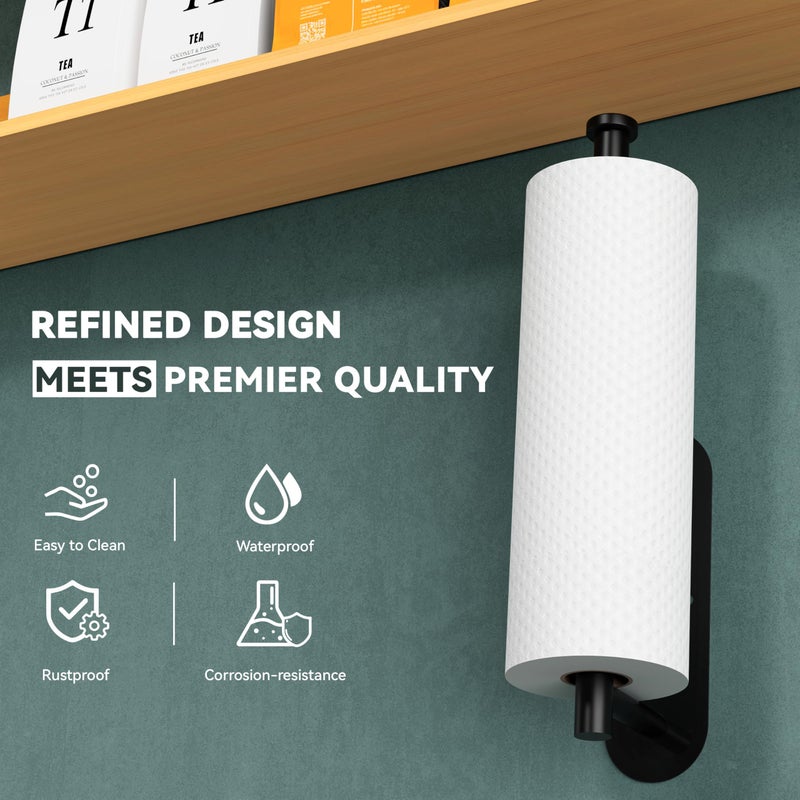 Auxmir Paper Towel Holder Under Cabinet  Self Adhesive Paper Towels Rolls Racks For Kitchen  Wall Mount Thicken Stainless Steel Rustproof  Both Available In Adhesive And Screws For Bathroom Rv  Black - Image 2