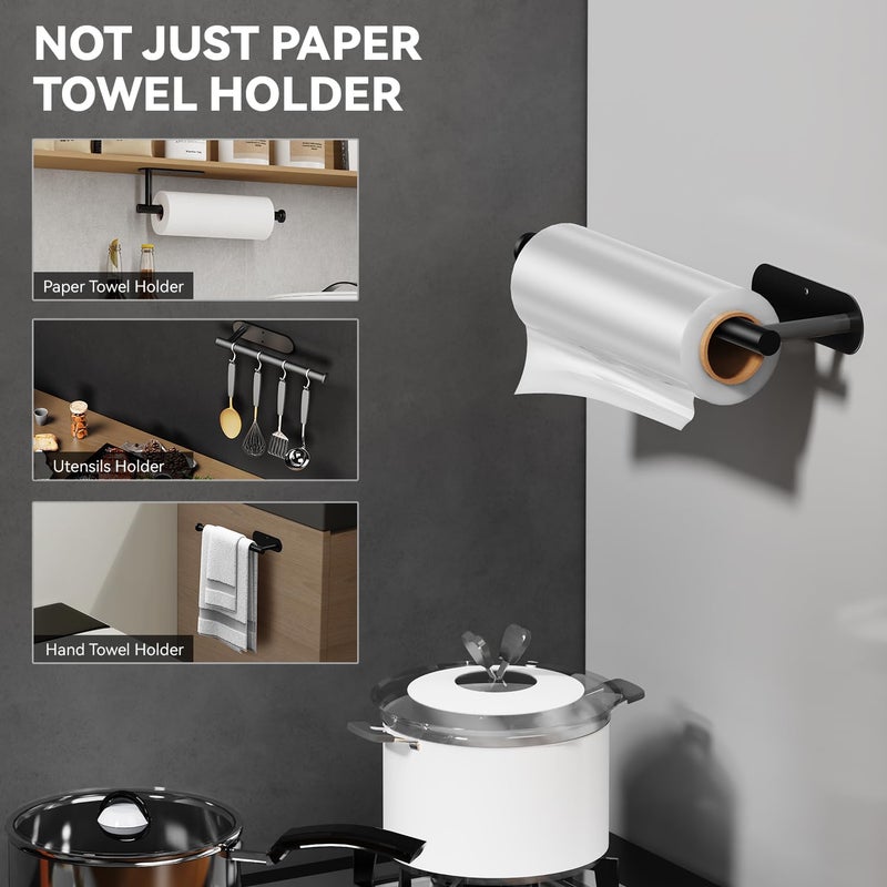 Auxmir Paper Towel Holder Under Cabinet  Self Adhesive Paper Towels Rolls Racks For Kitchen  Wall Mount Thicken Stainless Steel Rustproof  Both Available In Adhesive And Screws For Bathroom Rv  Black - Image 4