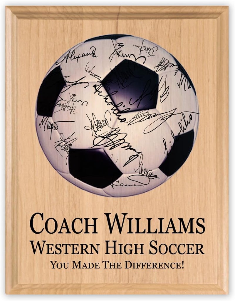 Broad Bay Soccer Coach Gift Plaque SIGNABLE PERSONALIZED - Team Coaches Recognition Award Trophy For Signatures & Thank You Notes - Solid Wood - 8.5in x 11in x .75in (Soccer Coach) - Image 1