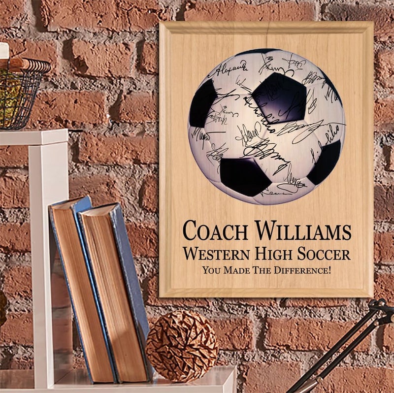 Broad Bay Soccer Coach Gift Plaque SIGNABLE PERSONALIZED - Team Coaches Recognition Award Trophy For Signatures & Thank You Notes - Solid Wood - 8.5in x 11in x .75in (Soccer Coach) - Image 5
