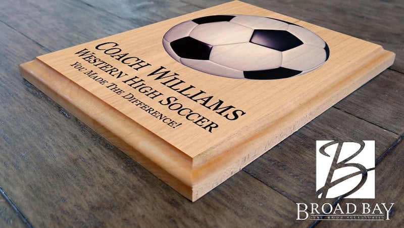Broad Bay Soccer Coach Gift Plaque SIGNABLE PERSONALIZED - Team Coaches Recognition Award Trophy For Signatures & Thank You Notes - Solid Wood - 8.5in x 11in x .75in (Soccer Coach) - Image 3