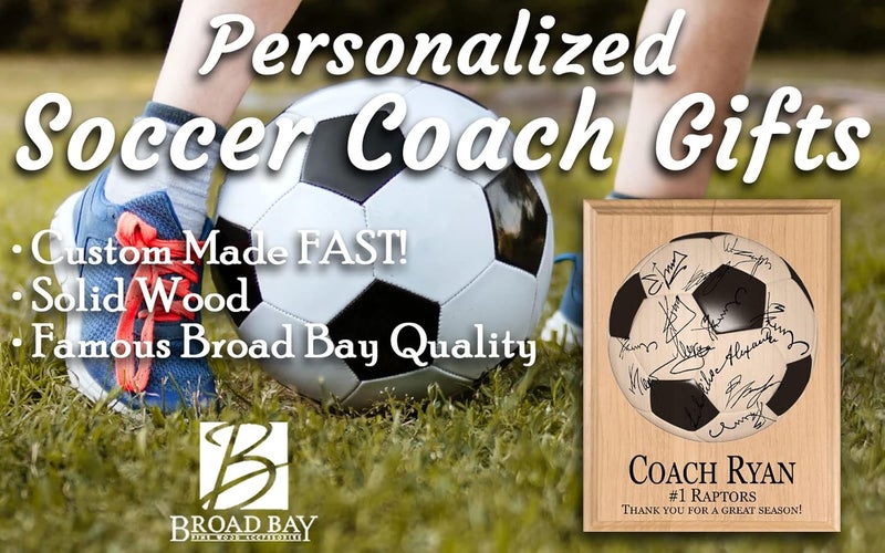 Broad Bay Soccer Coach Gift Plaque SIGNABLE PERSONALIZED - Team Coaches Recognition Award Trophy For Signatures & Thank You Notes - Solid Wood - 8.5in x 11in x .75in (Soccer Coach) - Image 4