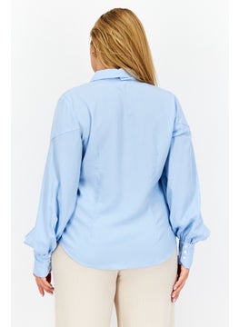 Women Pointed Collar Long Sleeve Plain Blouse, Light Blue - pzsku/Z8CCEC914366E5BF3E544Z/45/_/1724350993/530b0046-9a64-4dd4-b3bc-fdb901f48f7c