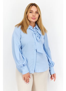 Women Pointed Collar Long Sleeve Plain Blouse, Light Blue - pzsku/Z8CCEC914366E5BF3E544Z/45/_/1724351005/961ad203-5648-49fd-ba54-dfabfa13e24e