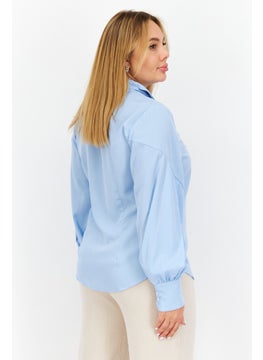 Women Pointed Collar Long Sleeve Plain Blouse, Light Blue - pzsku/Z8CCEC914366E5BF3E544Z/45/_/1734963302/b31fa4ef-251a-4066-b765-3eff7c4f494f