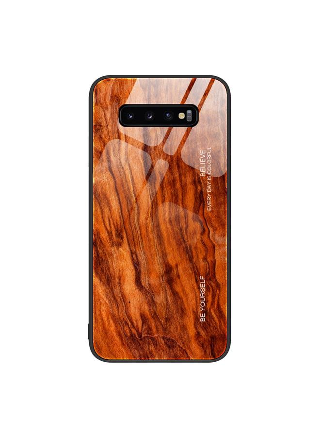 S-TOP Case For Samsung Galaxy S10+ Wood Grain Glass Protective Phone Case - Image 1