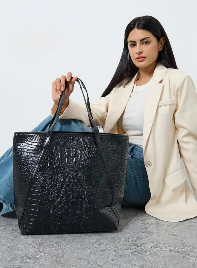 Styli Animal Textured Shoulder Bag with Zip Closure