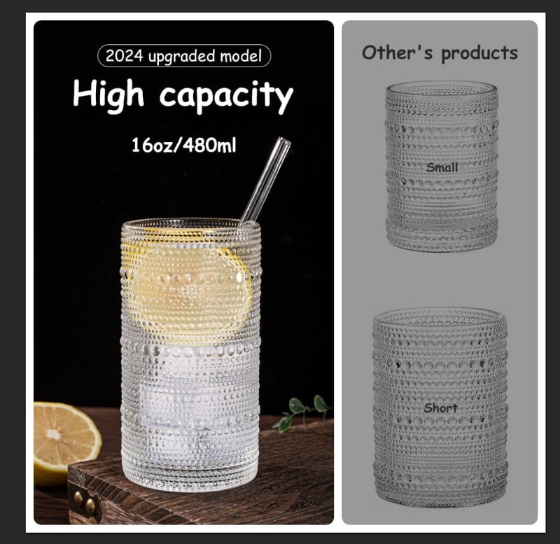 Dingerjar Upgraded Large Capacity 16 oz/480 ml Hobnail Glasses Drinking Set of 12 - Heavy Vintage Glassware - Image 2