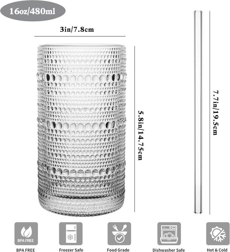 Dingerjar Upgraded Large Capacity 16 oz/480 ml Hobnail Glasses Drinking Set of 12 - Heavy Vintage Glassware - Image 3