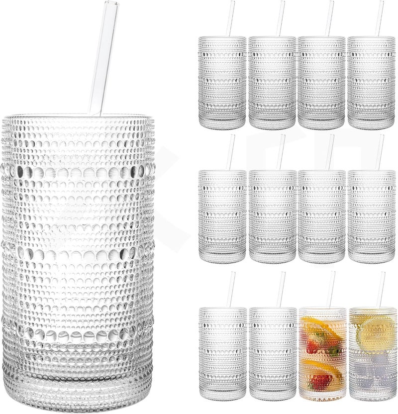 Dingerjar Upgraded Large Capacity 16 oz/480 ml Hobnail Glasses Drinking Set of 12 - Heavy Vintage Glassware - Image 1