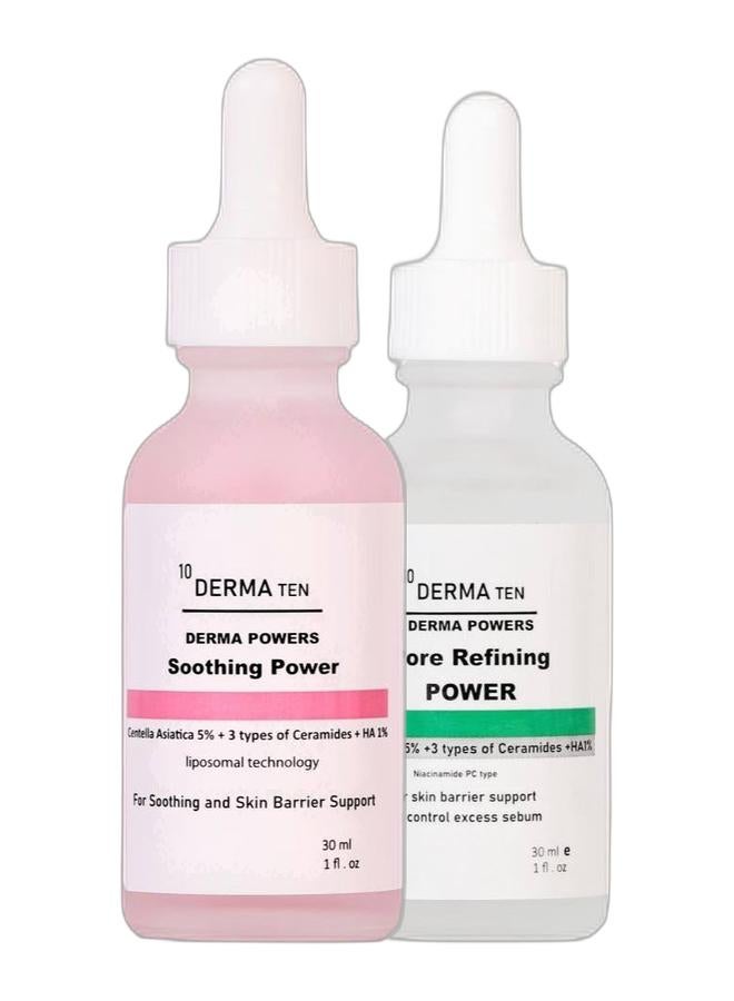 DERMA TEN Centella  Derma Ten Soothing Power Serum 30ml & Niacinamide  Derma  Ten pore Refining Power Serum 30 ml - Bundle - Image 1