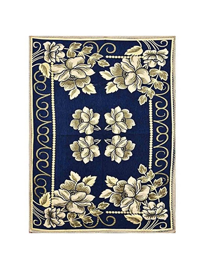 TIB The Intellect Bazaar Floral 450 TC Chenille 4 Seater Table Cover,Blue - Image 2