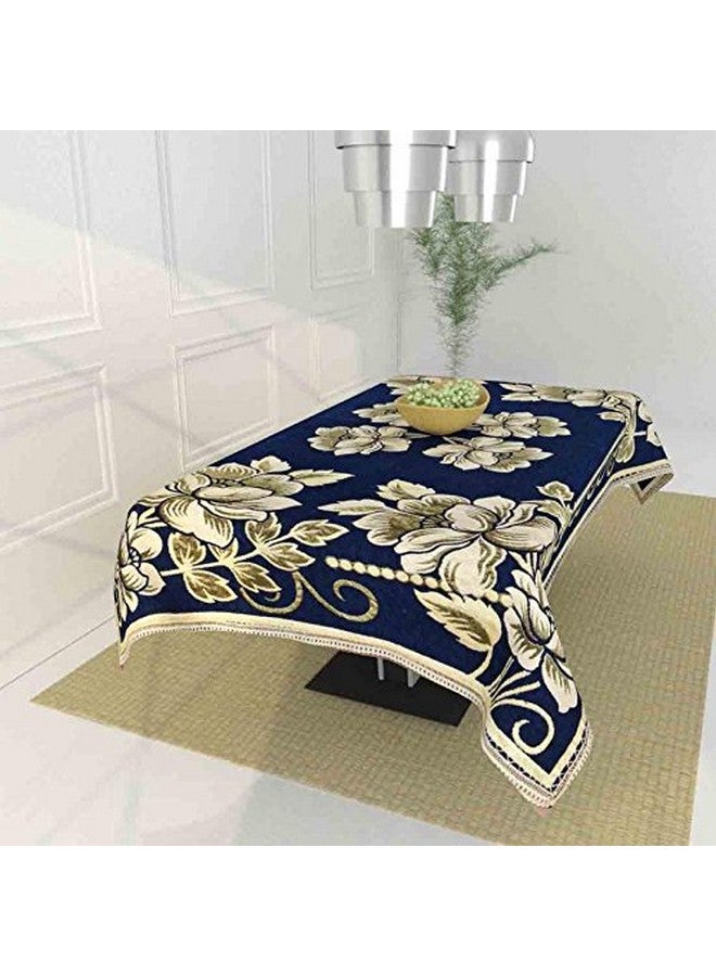 TIB The Intellect Bazaar Floral 450 TC Chenille 4 Seater Table Cover,Blue - Image 1