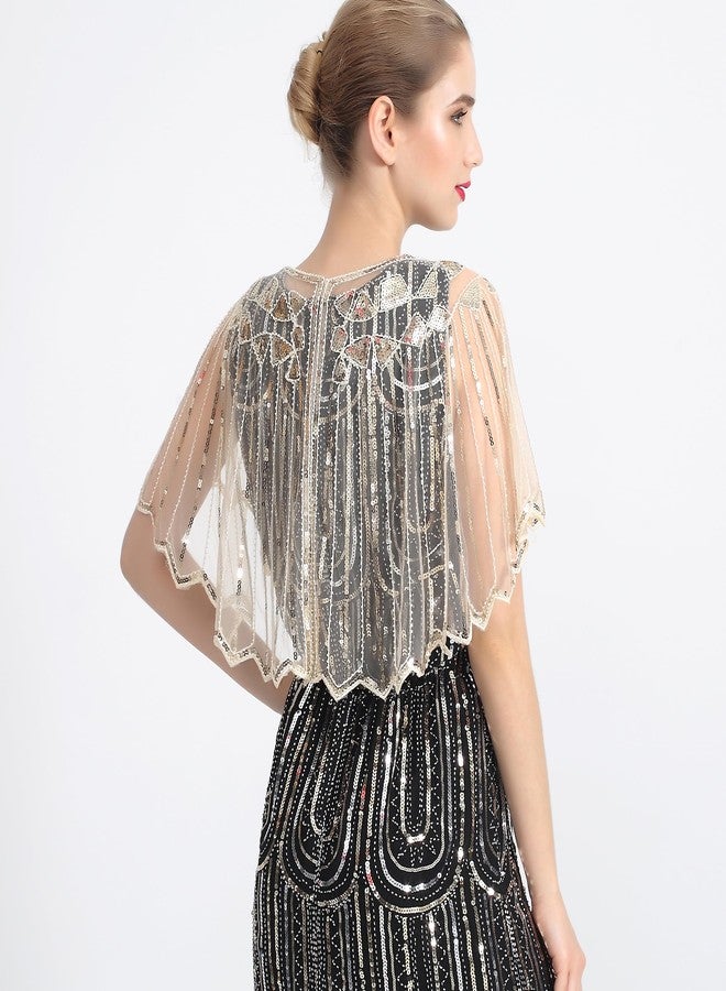 ZLTdream Shawls and Wraps for Evening Dresses 1920s Shawl Sequin Beaded Evening Cape Bolero Flapper Cover Up For Party Daily Gold - Image 4