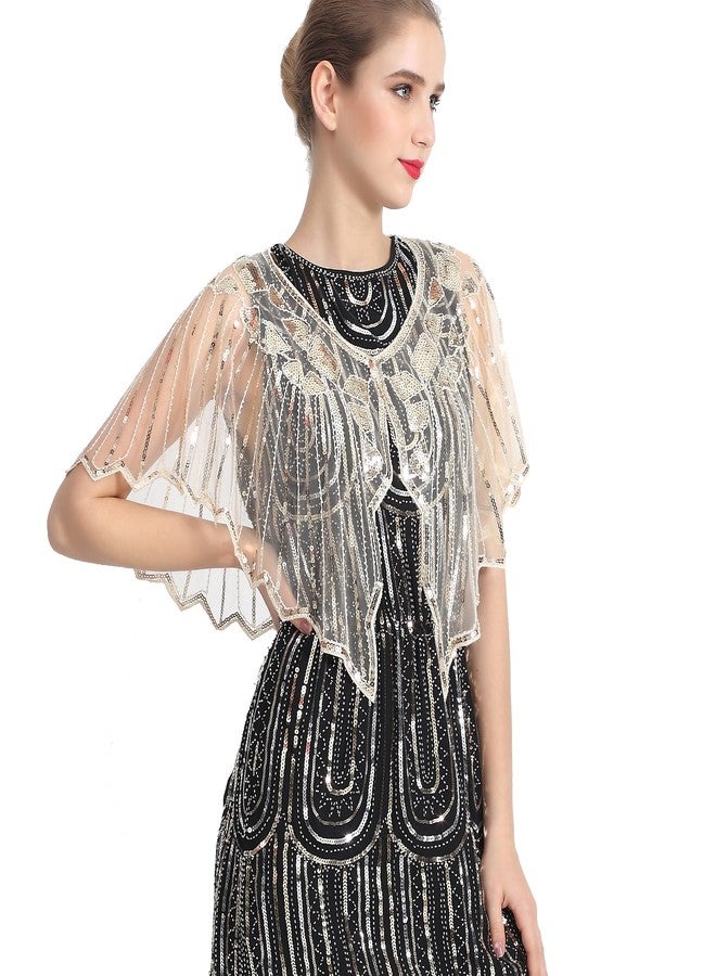 ZLTdream Shawls and Wraps for Evening Dresses 1920s Shawl Sequin Beaded Evening Cape Bolero Flapper Cover Up For Party Daily Gold - Image 1