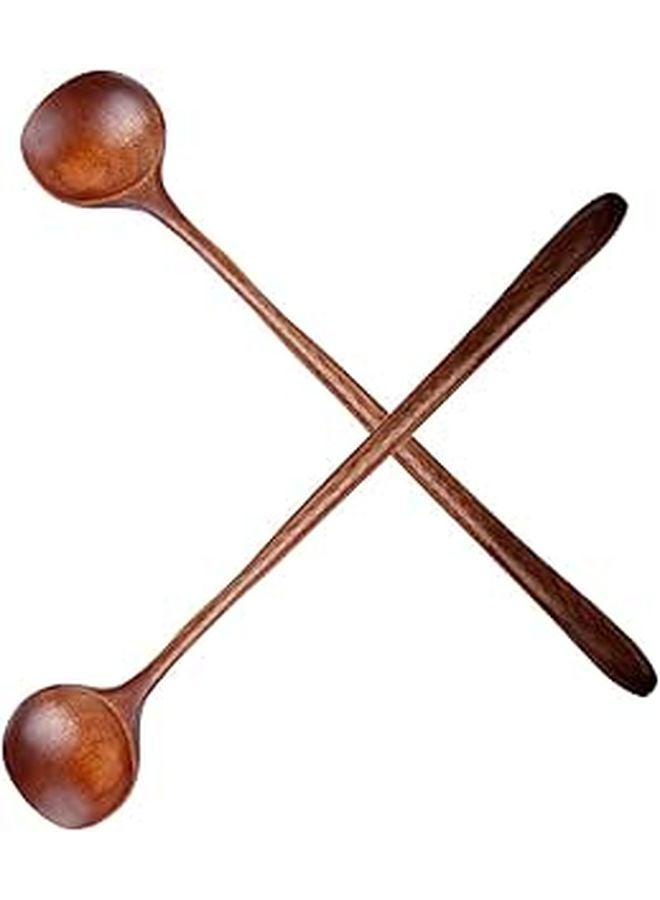 Long Handle Wooden Stirring Spoons 2 Pack 11 Inch Smooth Lacquer Finish Soup Ladles Kitchen - Image 1