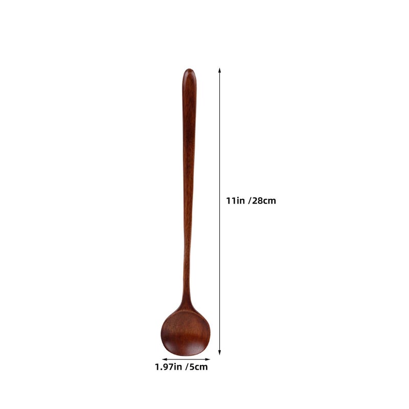 Long Handle Wooden Stirring Spoons 2 Pack 11 Inch Smooth Lacquer Finish Soup Ladles Kitchen - Image 3