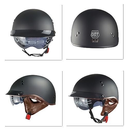 SanQing Motorcycle Half Helmet with Retractable Inner Sun Shade Quick Release Buckle DOT Approved Half Face Cycling Helmets for Men Women Adult (Gray, X-Large) - Image 2