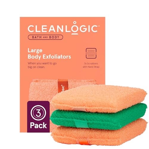 Cleanlogic Bath and Body Exfoliating Body Scrubber, Large Exfoliator Tool for Smooth and Softer Skin, Daily Skincare Routine, Assorted Colors, 3 Count Value Pack - Image 1