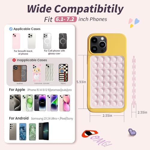 Mnyatr 2 Pack Silicone Suction Cup Phone Case Mount Double Sided, Sticky Phone Grip with Higher Suction Power for Cell Phone, Hands-Free Phone Accessories for Selfies and Videos, Light Pink & White - Image 5