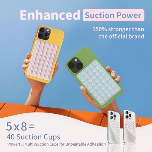 Mnyatr 2 Pack Silicone Suction Cup Phone Case Mount Double Sided, Sticky Phone Grip with Higher Suction Power for Cell Phone, Hands-Free Phone Accessories for Selfies and Videos, Light Pink & White - Image 2