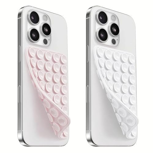 Mnyatr 2 Pack Silicone Suction Cup Phone Case Mount Double Sided, Sticky Phone Grip with Higher Suction Power for Cell Phone, Hands-Free Phone Accessories for Selfies and Videos, Light Pink & White - Image 1
