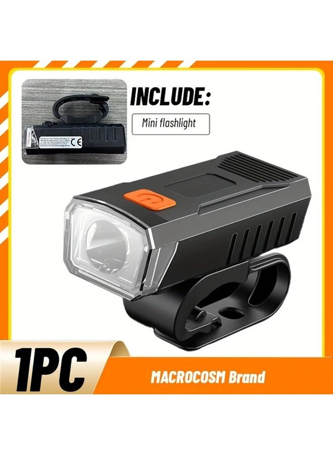 1pc USB Rechargeable Bicycle Flashlight Portable Plastic Light For Travel Work - Image 1