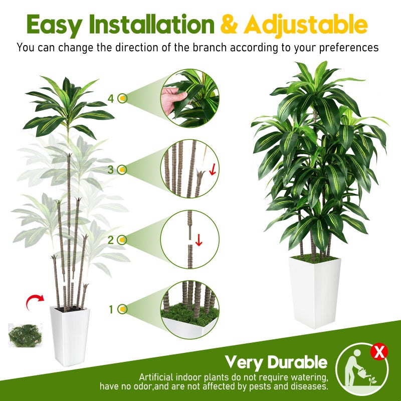 PUUKU Artificial Dracaena Tree Indoor, 5FT Tall Fake Tree with White Tall Planter, Artificial Tree Fake Yucca Potted Tree for Home Office Living Room Decor, Tall Artificial Plant for Housewarming - Image 5