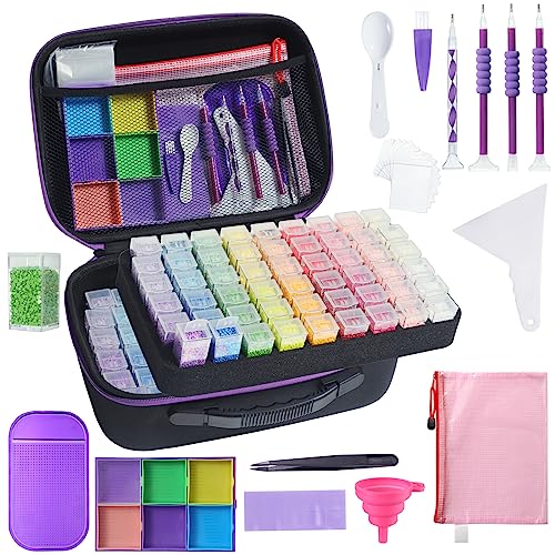 Douorgan Diamond Painting Storage Containers Diamond Painting Accessories and Tools Portable Organizer Shockproof Diamond Art Storage Case Jewelry Beads Storage Box 104 Square Jars - Image 1