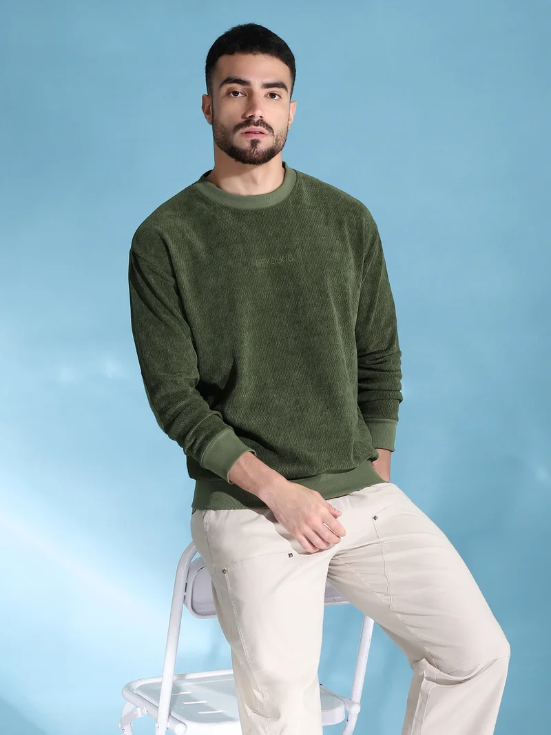 Beyoung Olive Green Elbow Patch Sweatshirt