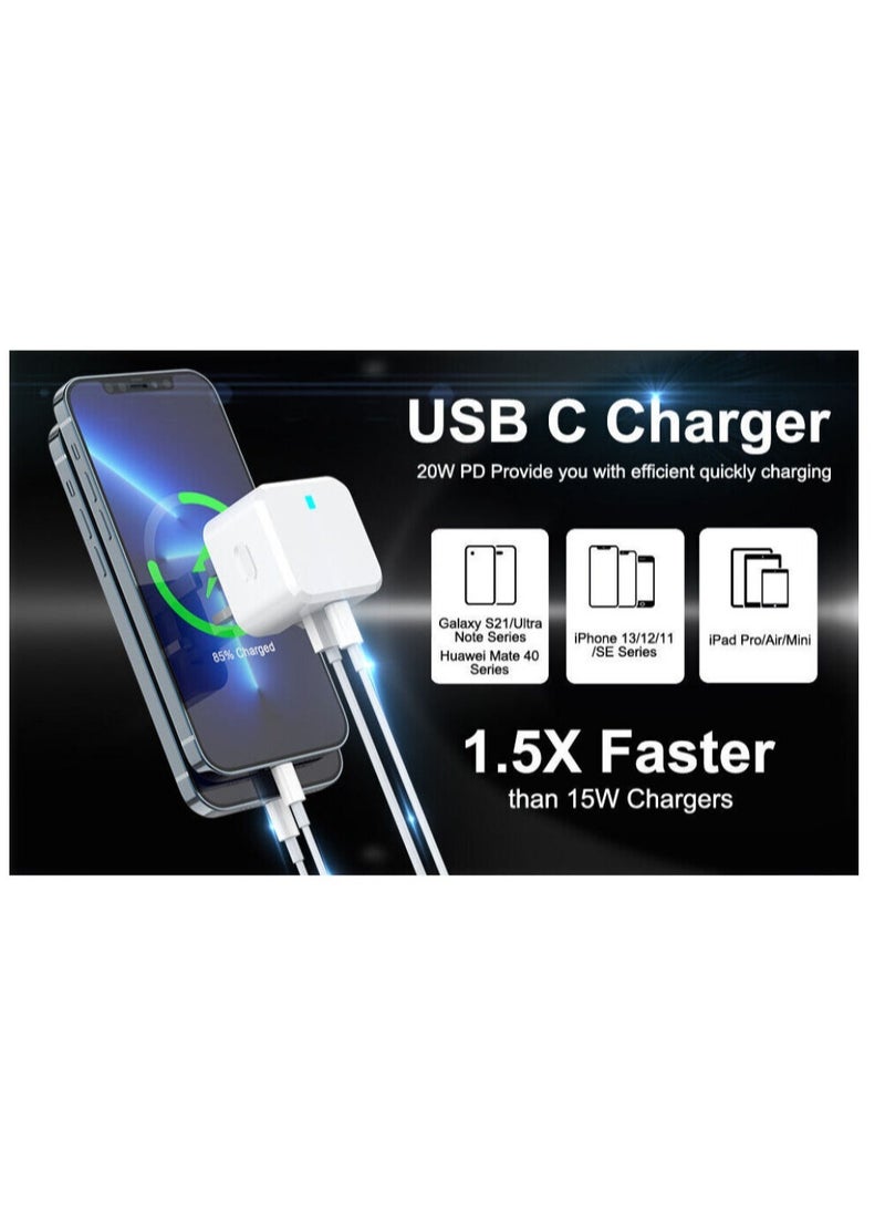 20W USB-C PD Fast Charger & Cable for iPhone 14, 13, 12, 11 Pro, XR, XS
