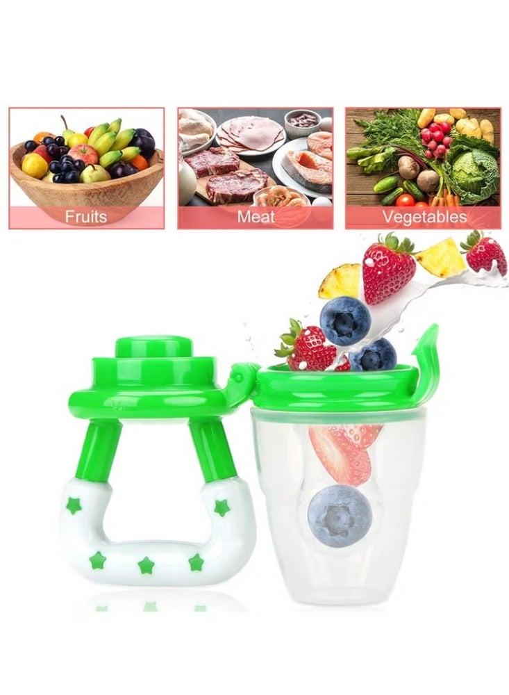Valshar 2Pack Baby Fruit Food Feeder Silicone Nipple Fresh Pouches Teething Toy Aching Gums Pacifier Reusable Green Blue - Image 4