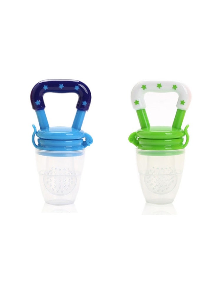 Valshar 2Pack Baby Fruit Food Feeder Silicone Nipple Fresh Pouches Teething Toy Aching Gums Pacifier Reusable Green Blue - Image 1
