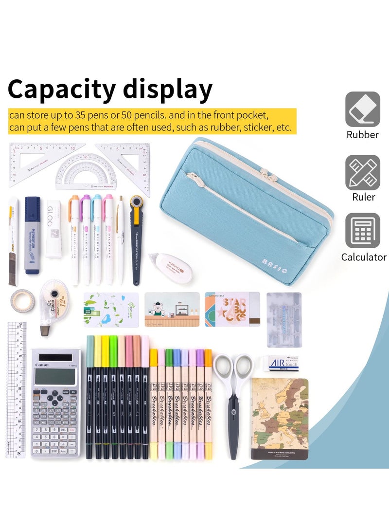KASTWAVE Large Capacity Pencil Case, Big Capacity Pencil Pouch, Pen Marker Holder Double Zipper Storage Bag, Big Pencil Organizer for College School Office Teen Girl Boy Women Men Adult (Blue) - Image 3