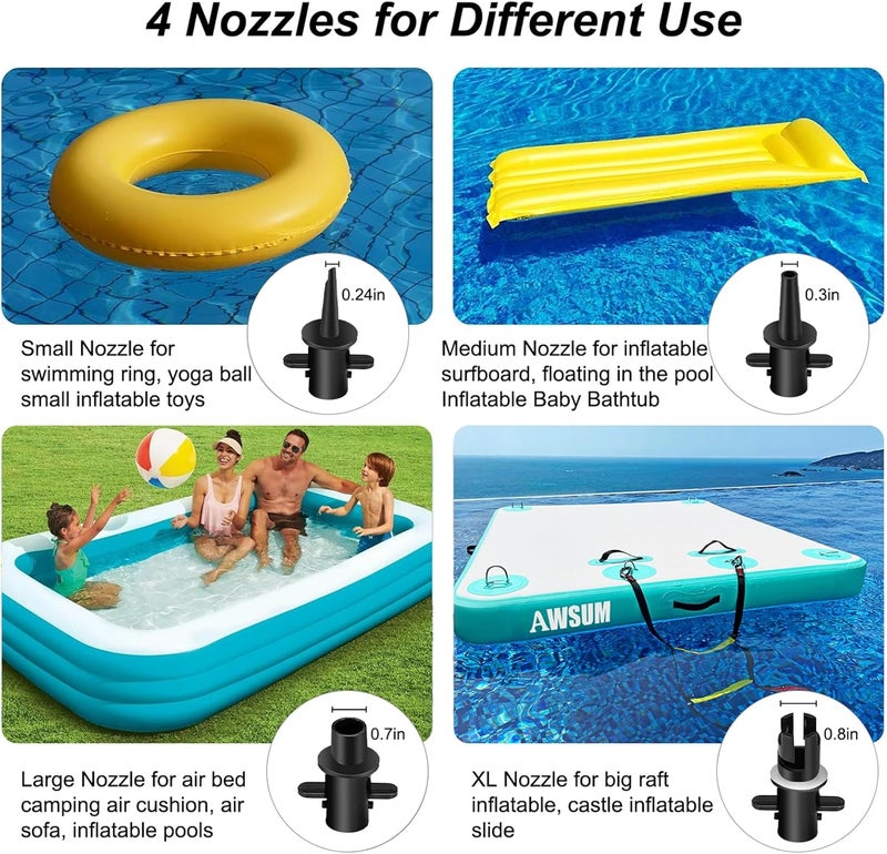 AWSUM 600W Electric Air Pump for Inflatable Gymnastics Mat, 110-120V AC Air Mattress Quick Fill Inflator Deflator Pump, Portable for Pool Floats/Air Bed/Gymnastics/Gym,4 Nozzles - Image 2