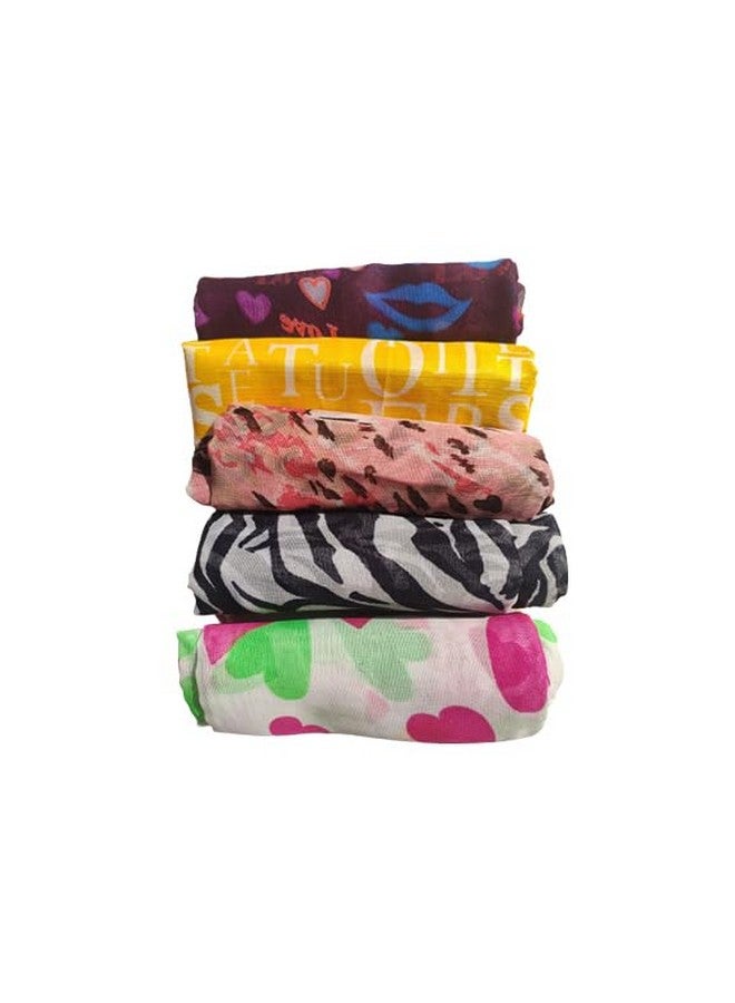 FLIHAUT Women Chiffon Georgette Printed Scarf Scarves Stole (50x180 Cms) Combo Pack of 5 (Mixed_80) - Image 1