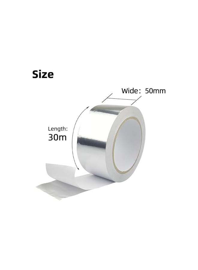 promass Silver Aluminum Foil Tape 50MMX30m Heavy Duty Duct Tape for Sealing & Patching,Ductwork,Air Conditioning Repairs,Metal Repair,Dryer Vents Pipe - Image 2