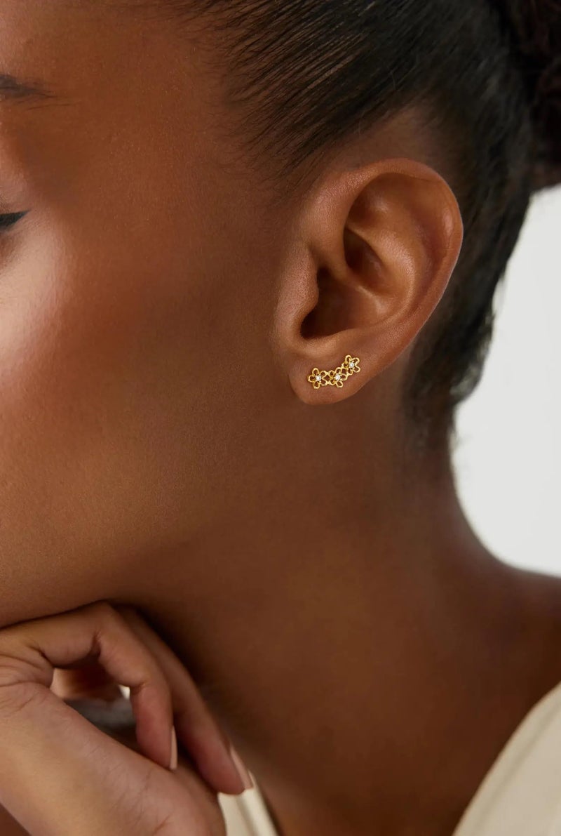 Robaice Gold Cartilage Climber Earrings for Women 14K Gold Plated Helix Stud Star Crawler Earrings CZ Tragus Conch Daith Piercing Jewelry Gift Ear Crawer - Image 2