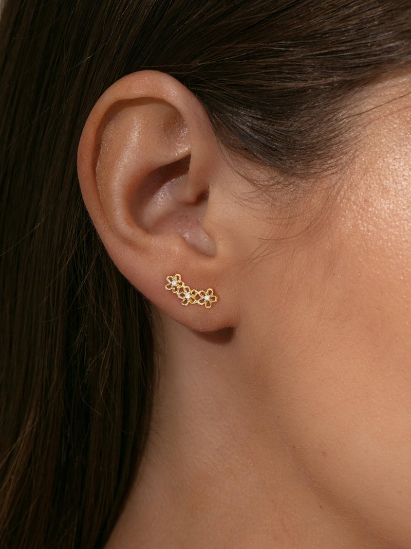 Robaice Gold Cartilage Climber Earrings for Women 14K Gold Plated Helix Stud Star Crawler Earrings CZ Tragus Conch Daith Piercing Jewelry Gift Ear Crawer - Image 5