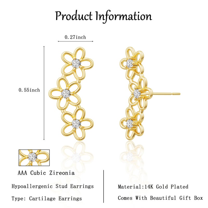 Robaice Gold Cartilage Climber Earrings for Women 14K Gold Plated Helix Stud Star Crawler Earrings CZ Tragus Conch Daith Piercing Jewelry Gift Ear Crawer - Image 3