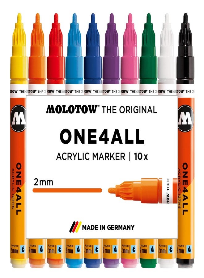 Molotow One4All 127HS Acryl Marker Basic-Set 1 (2,0 mm Strichstärke, hochdeckend und permanent, UV-beständig, für fast alle Untergründe) 10 Stück sortiert - Image 1